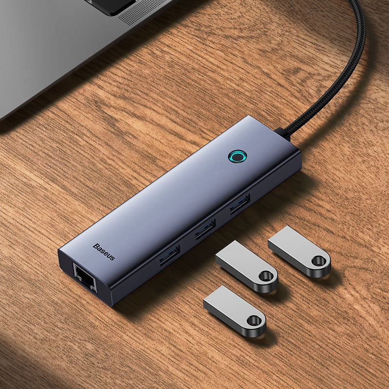 Baseus UltraJoy 4-in-1 USB-C Hub – 3x USB 3.0, Gigabit Ethernet RJ45, 5Gbps