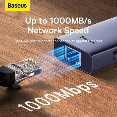 Baseus UltraJoy 4-in-1 USB-C Hub – 3x USB 3.0, Gigabit Ethernet RJ45, 5Gbps