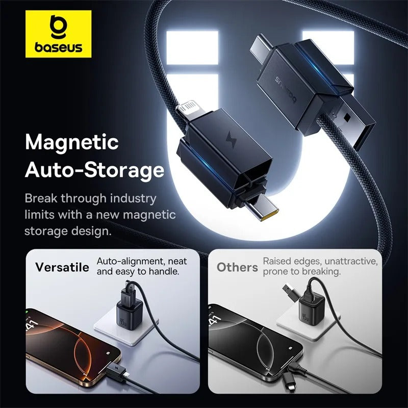 Baseus Versatile 4'ü 1 Arada 60W Hızlı Şarj Kablosu 1M – USB-A/Type-C to Type-C/Lightning