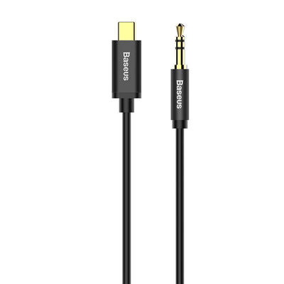 Baseus Yiven M01 USB-C to 3.5 mm AUX Ses Aktarım Kablosu Altın Kaplama Uçlu 1.2 Metre Siyah