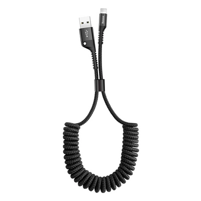 Baseus Fish Eye USB-A to Lightning 2A Yaylı Örgülü Şarj ve 480 Mbps Veri Aktarım Kablosu Siyah