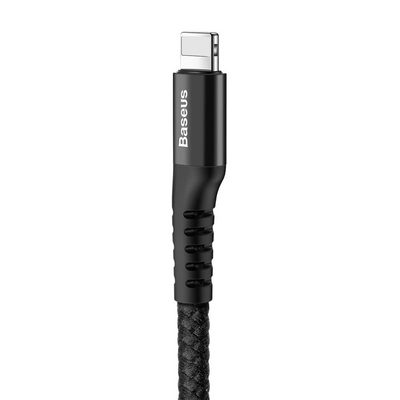 Baseus Fish Eye USB-A to Lightning 2A Yaylı Örgülü Şarj ve 480 Mbps Veri Aktarım Kablosu Siyah