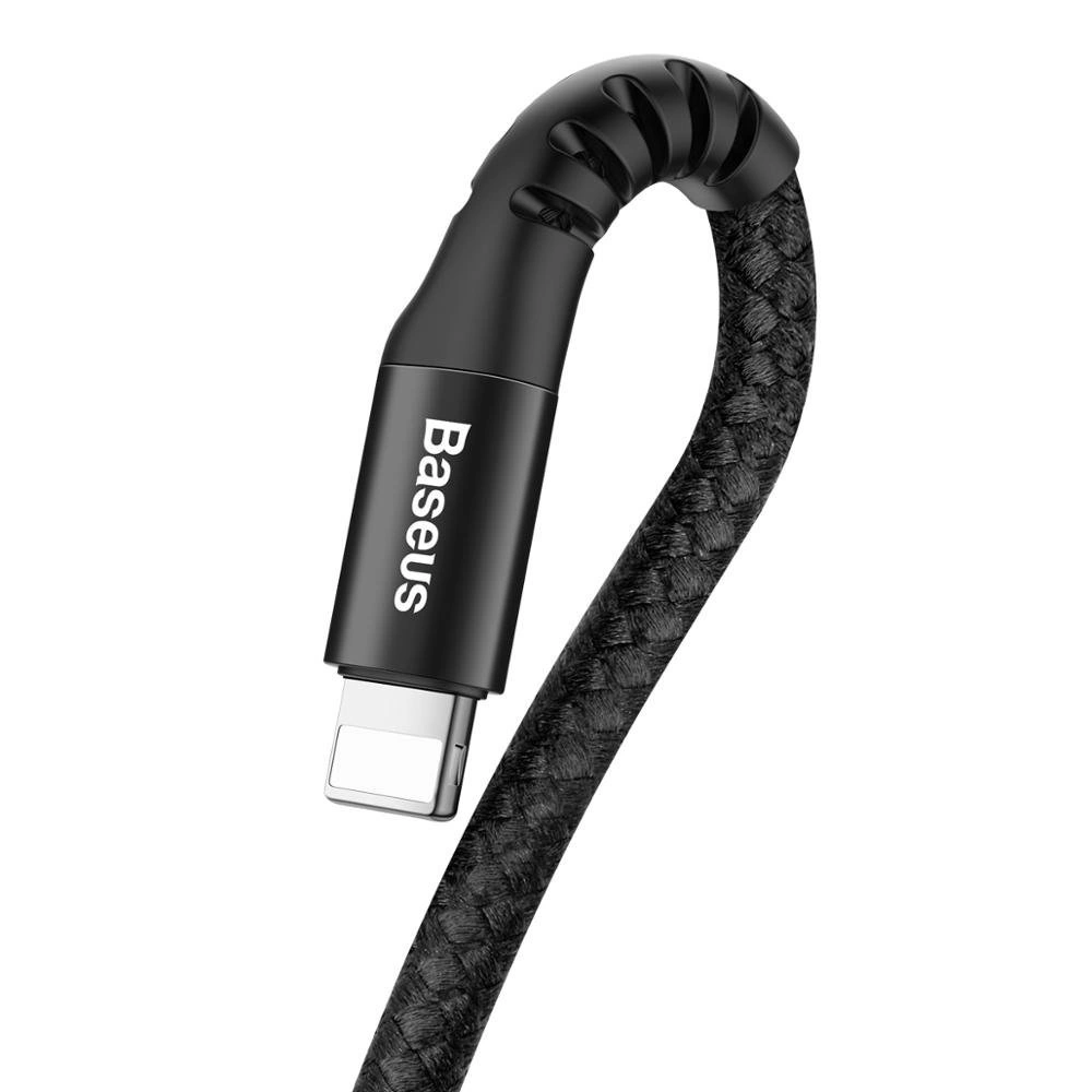 Baseus Fish Eye USB-A to Lightning 2A Yaylı Örgülü Şarj ve 480 Mbps Veri Aktarım Kablosu Siyah