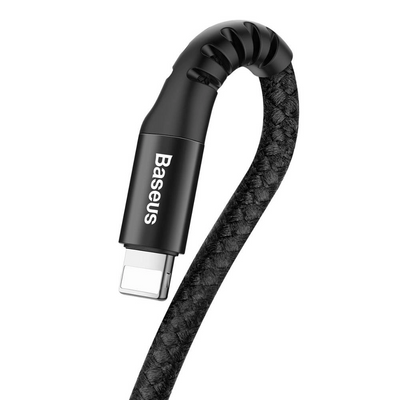 Baseus Fish Eye USB-A to Lightning 2A Yaylı Örgülü Şarj ve 480 Mbps Veri Aktarım Kablosu Siyah