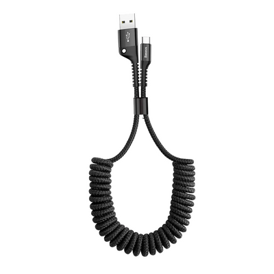 Baseus Fish Eye USB-A to Type-C 2A Yaylı Örgülü Şarj ve 480 Mbps Veri Aktarım Kablosu Siyah