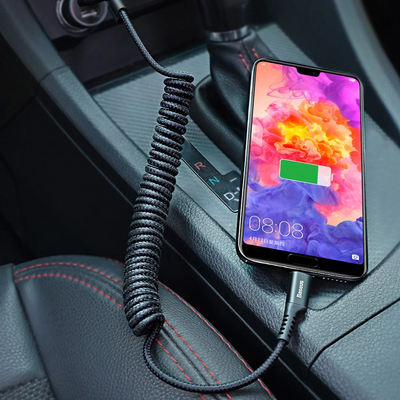 Baseus Fish Eye USB-A to Type-C 2A Yaylı Örgülü Şarj ve 480 Mbps Veri Aktarım Kablosu Siyah