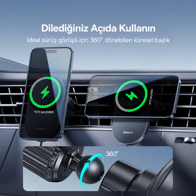 Baseus PrimeTrip VC2 Pro Qi2.2 25W Aktif Soğutmalı Manyetik Kablosuz Şarjlı Araç Telefon Tutucu