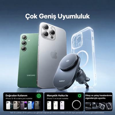 Baseus PrimeTrip VC2 Pro Qi2.2 25W Aktif Soğutmalı Manyetik Kablosuz Şarjlı Araç Telefon Tutucu