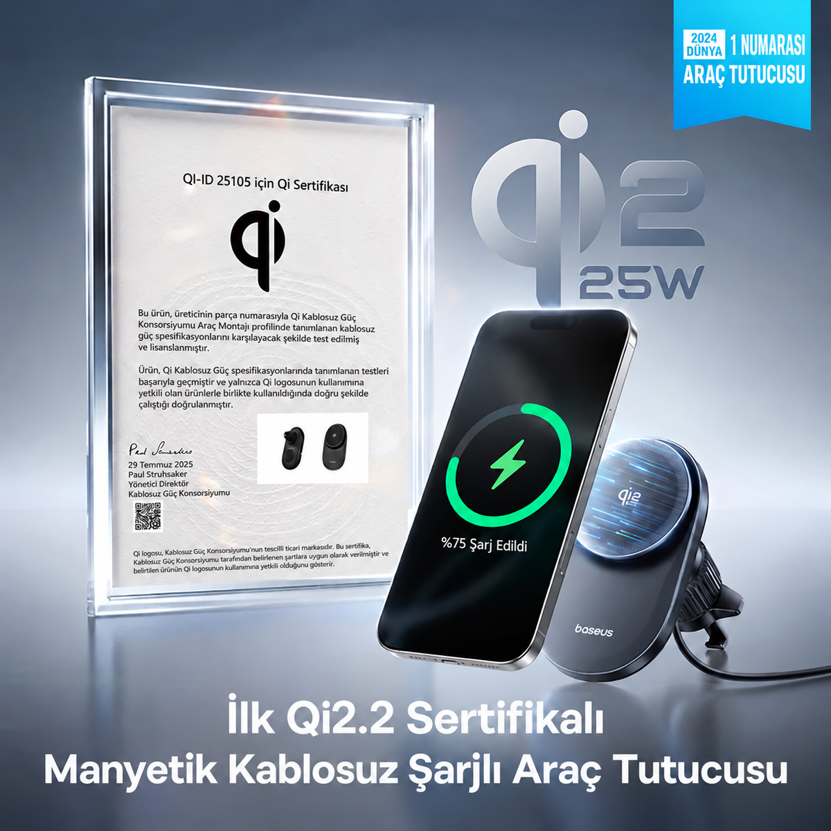 Baseus PrimeTrip VC2 Pro Qi2.2 25W Aktif Soğutmalı Manyetik Kablosuz Şarjlı Araç Telefon Tutucu