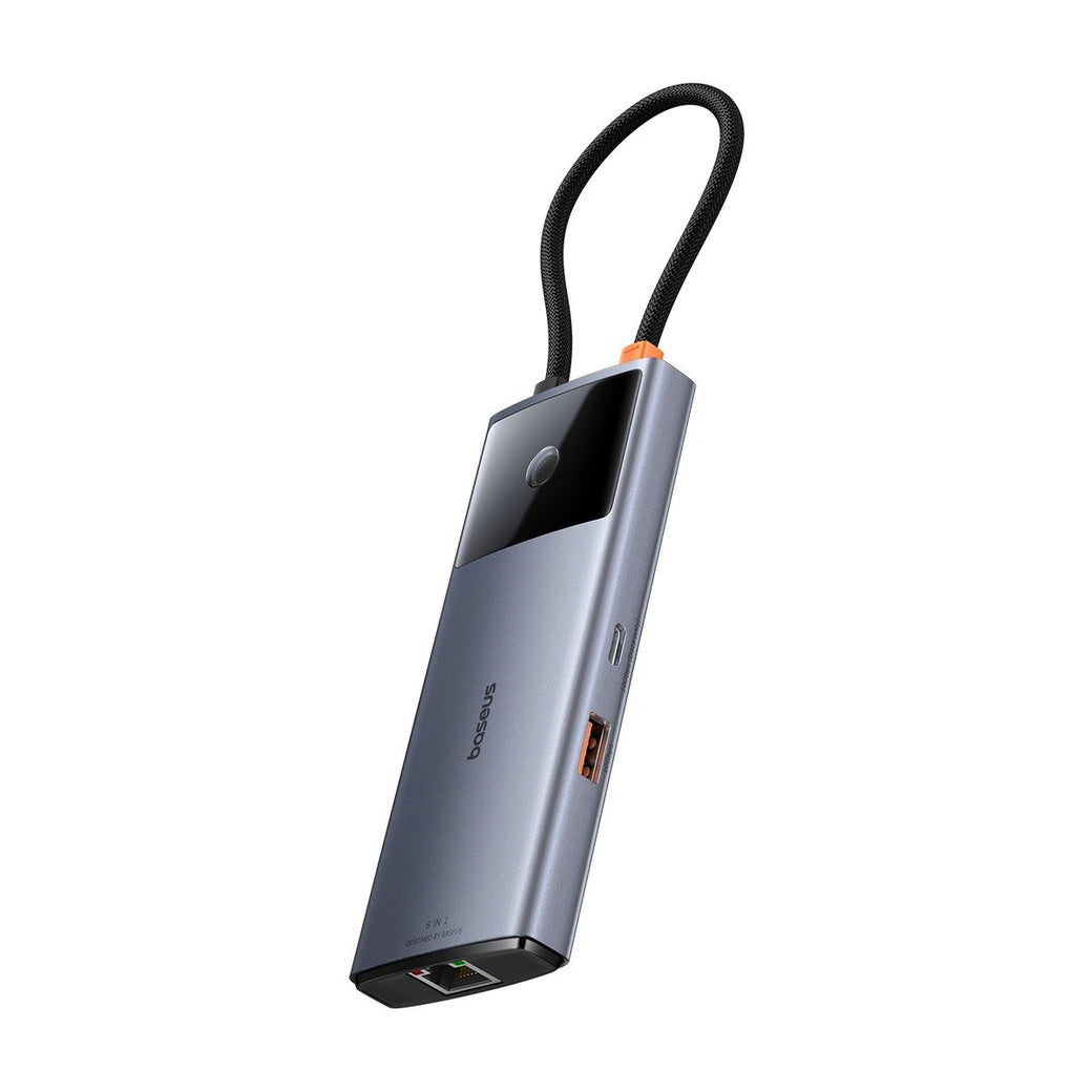 Baseus Metal Gleam Series II 6-in-1 USB-C Hub – 4K 60Hz HDMI, 100W PD, 10Gbps, Gigabit Ethernet