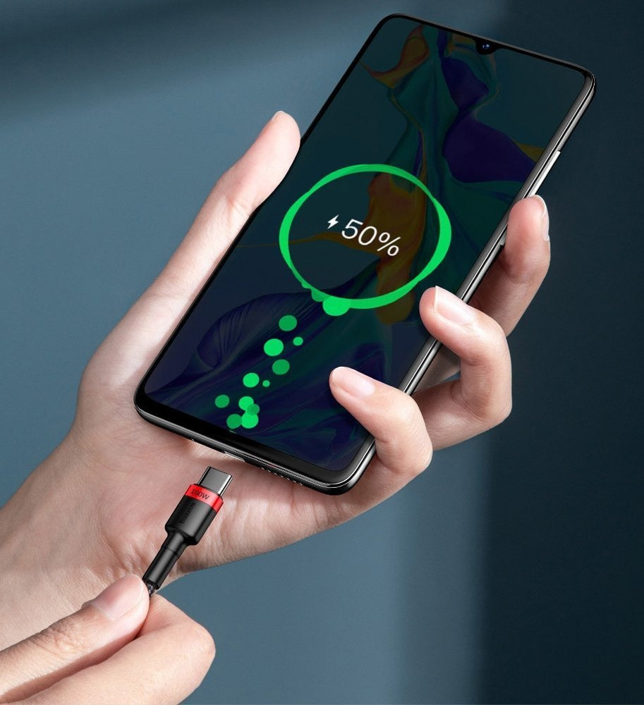 Baseus Cafule Type-C to Type-C 100W PD Hızlı Şarj Kablosu 2M – 5A, 480Mbps, Siyah