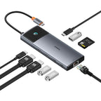 Baseus Metal Gleam Series II 10-in-1 USB-C Hub – Çift HDMI 4K, 100W PD, 10Gbps, Gigabit Ethernet