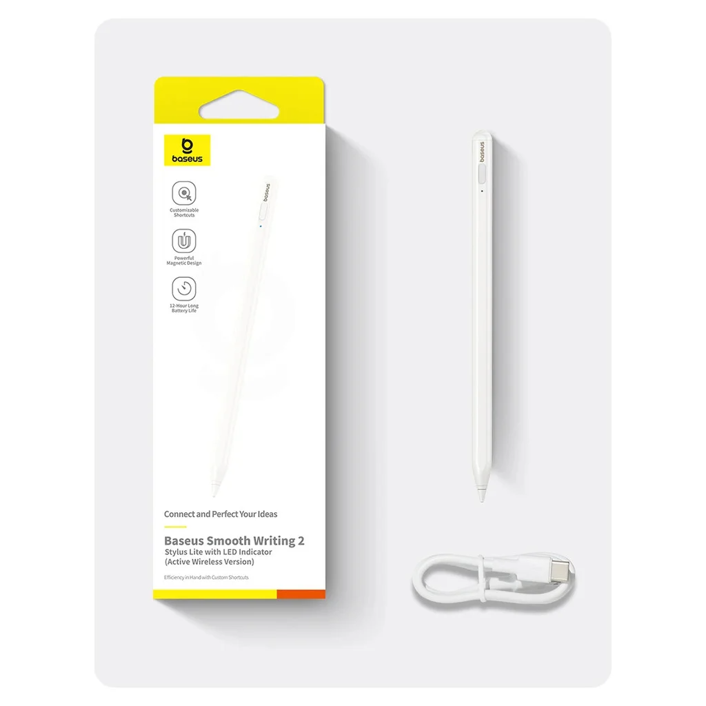 Baseus Smooth Writing 2 Tablet Kalemi – LED Pil Göstergeli, Avuç İçi Engelleme, Eğim Algılama, Manyetik Tutunma, USB-C, 130 mAh