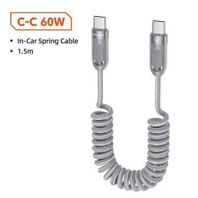Toocki 60W Spiral Type-C to Type-C Örgülü Hızlı Şarj ve Data Kablosu