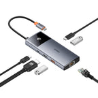 Baseus Metal Gleam Series II 6-in-1 USB-C Hub – 4K 60Hz HDMI, 100W PD, 10Gbps, Gigabit Ethernet