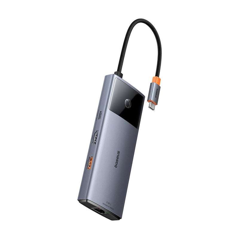 Baseus Metal Gleam Series II 6-in-1 USB-C Hub – 4K 60Hz HDMI, 100W PD, 10Gbps, Gigabit Ethernet