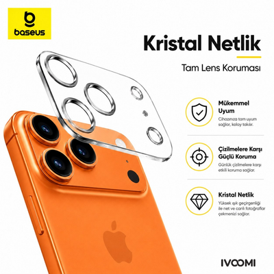 iPhone 17 Uyumlu Full-Frame Crystal HD Kamera Lens Koruyucu 2'li Paket