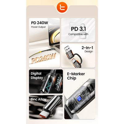 Toocki 2 In 1 Tip C Tipi C Kablo 240W Pd 3.1A Hızlı Şarj USB C C Ekran Kablosu Için Macbook Huawei Xiaomi Samsung S