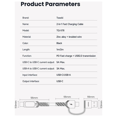 Toocki 2 In 1 Tip C Tipi C Kablo 240W Pd 3.1A Hızlı Şarj USB C C Ekran Kablosu Için Macbook Huawei Xiaomi Samsung S