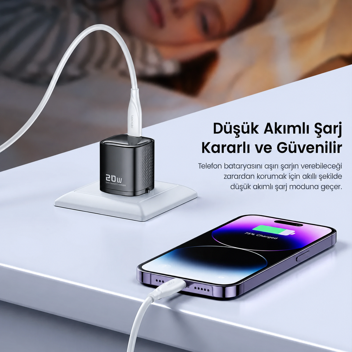 Toocki 20W GaN USB-C PD Hızlı Şarj Adaptörü Tek Type-C Portlu Kompakt Telefon Şarj Cihazı TCT20-22EU