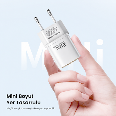 Toocki 20W GaN USB-C PD Hızlı Şarj Adaptörü Tek Type-C Portlu Kompakt Telefon Şarj Cihazı TCT20-22EU