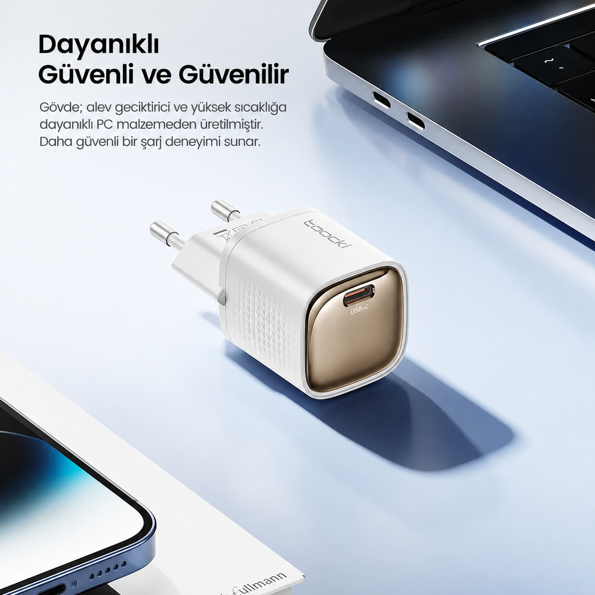 Toocki 20W GaN USB-C PD Hızlı Şarj Adaptörü Tek Type-C Portlu Kompakt Telefon Şarj Cihazı TCT20-22EU