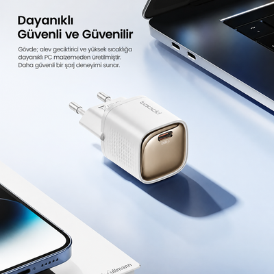 Toocki 20W GaN USB-C PD Hızlı Şarj Adaptörü Tek Type-C Portlu Kompakt Telefon Şarj Cihazı TCT20-22EU