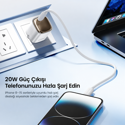 Toocki 20W GaN USB-C PD Hızlı Şarj Adaptörü Tek Type-C Portlu Kompakt Telefon Şarj Cihazı TCT20-22EU