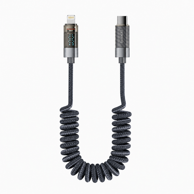 Toocki 20W PD Dijital Watt Göstergeli Type-C to Lightning Yaylı Örgülü Hızlı Şarj ve 480 Mbps Veri Aktarım Kablosu 1,8 Metre