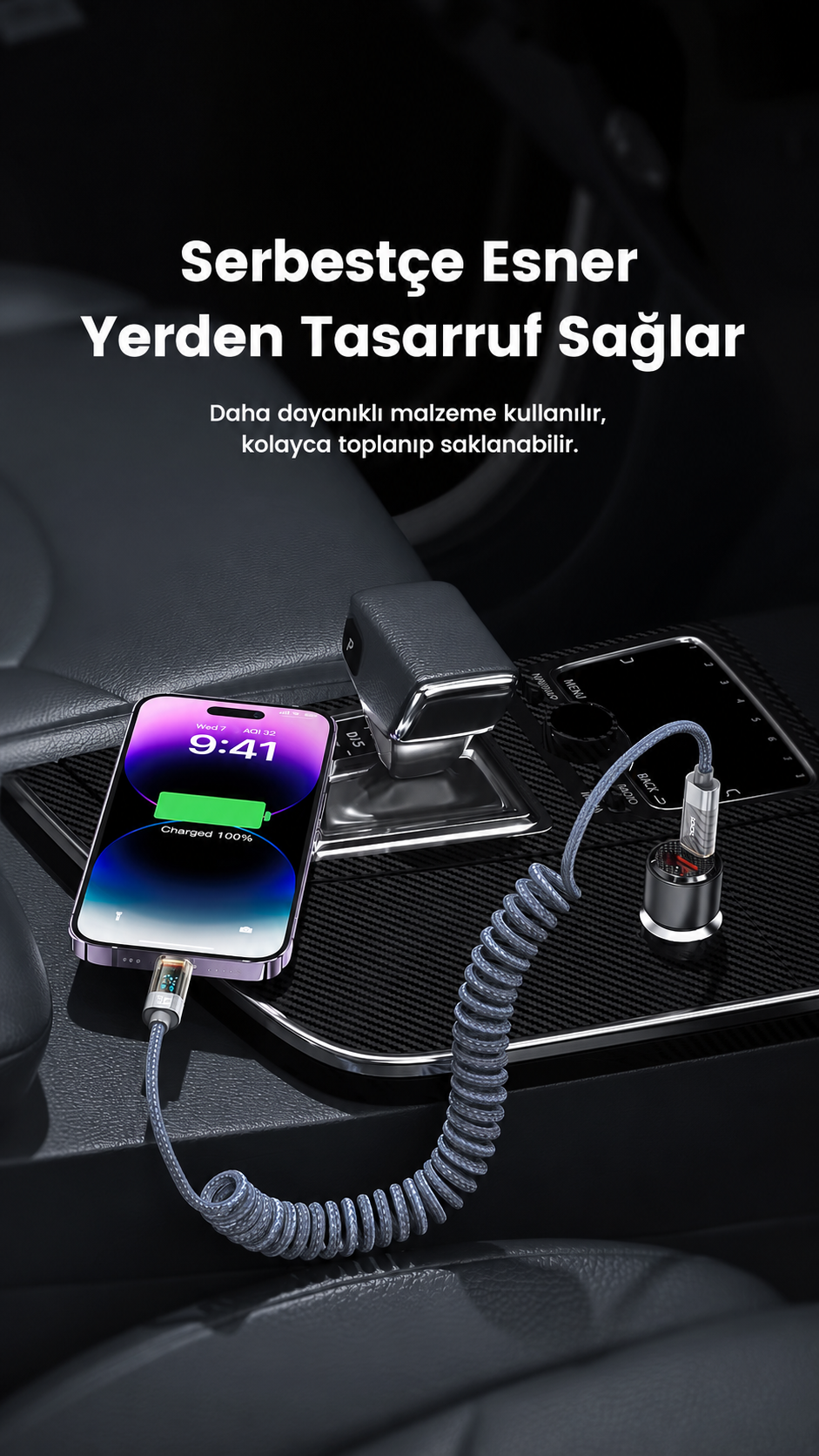Toocki 20W PD Dijital Watt Göstergeli Type-C to Lightning Yaylı Örgülü Hızlı Şarj ve 480 Mbps Veri Aktarım Kablosu 1,8 Metre