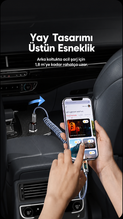 Toocki 20W PD Dijital Watt Göstergeli Type-C to Lightning Yaylı Örgülü Hızlı Şarj ve 480 Mbps Veri Aktarım Kablosu 1,8 Metre