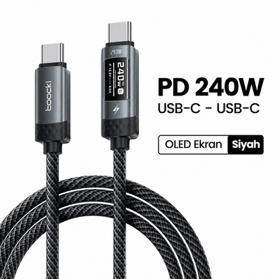 Toocki 240W PD 3.1 OLED Ekranlı Type-C to Type-C Hızlı Şarj Kablosu E-Marker Çipli