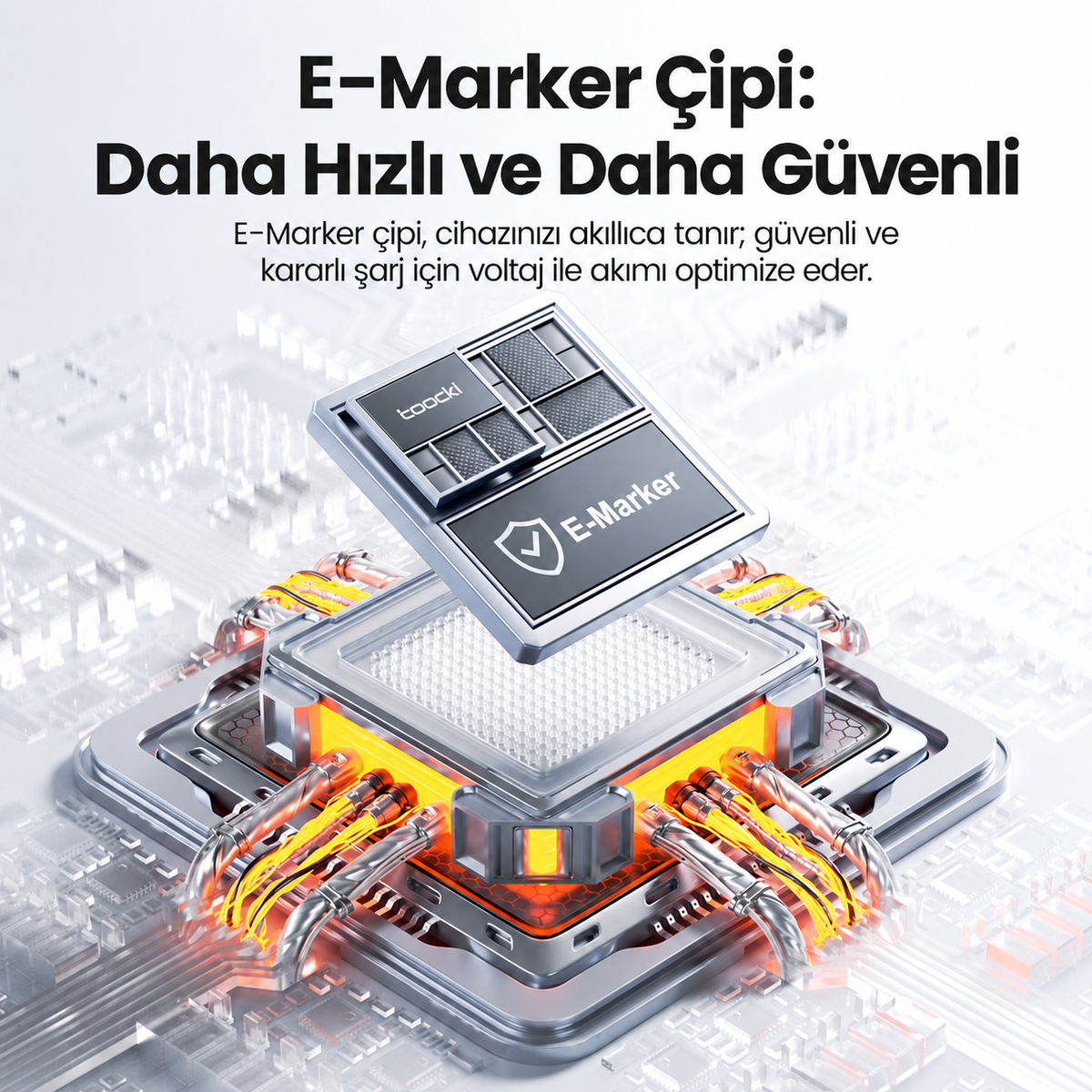 Toocki 240W PD 3.1 OLED Ekranlı Type-C to Type-C Hızlı Şarj Kablosu E-Marker Çipli
