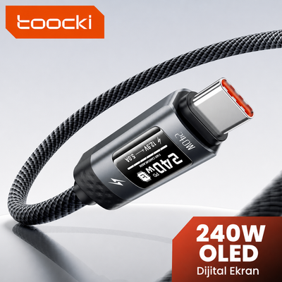 Toocki 240W PD 3.1 OLED Ekranlı Type-C to Type-C Hızlı Şarj Kablosu E-Marker Çipli