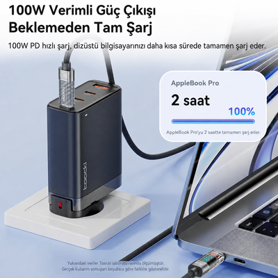 Toocki 60W Dijital Göstergeli Type-C to Type-C PD Hızlı Şarj ve Data Kablosu