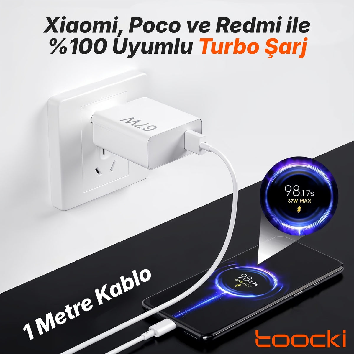 Toocki 67W Turbo Hızlı Şarj Aleti ve 6A Type-C Kablo Seti