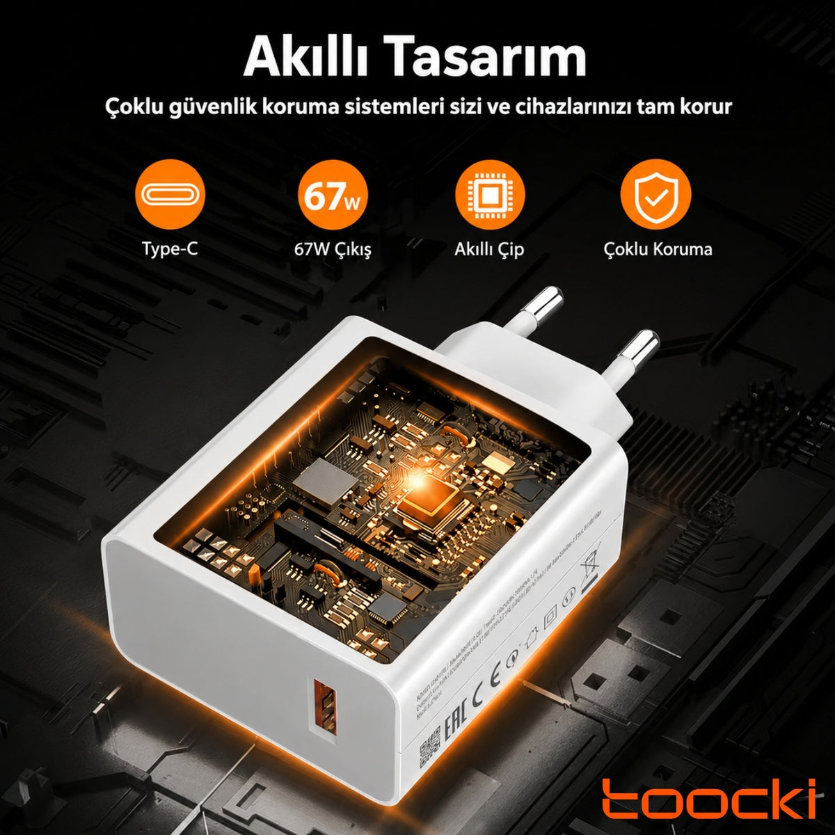Toocki 67W Turbo Hızlı Şarj Aleti ve 6A Type-C Kablo Seti