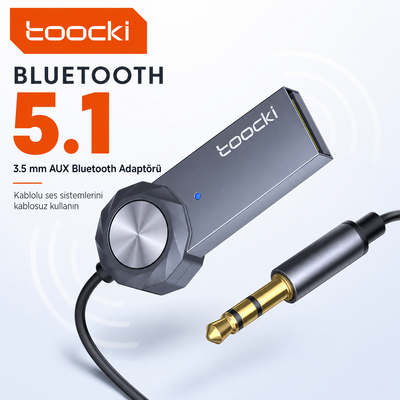 Toocki Bluetooth 5.1 AUX Araç Ses Adaptörü