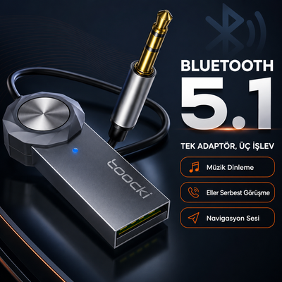 Toocki Bluetooth 5.1 AUX Araç Ses Adaptörü