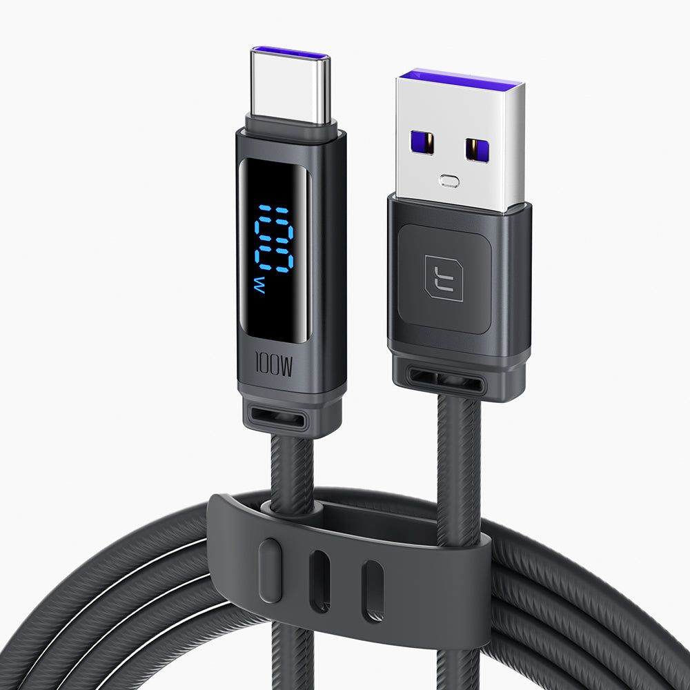 Toocki  Tangxin 100W Dijital Ekranlı USB-A to USB-C Silikon Hızlı Şarj ve Data Kablosu 2 Metre Siyah - TX113A2