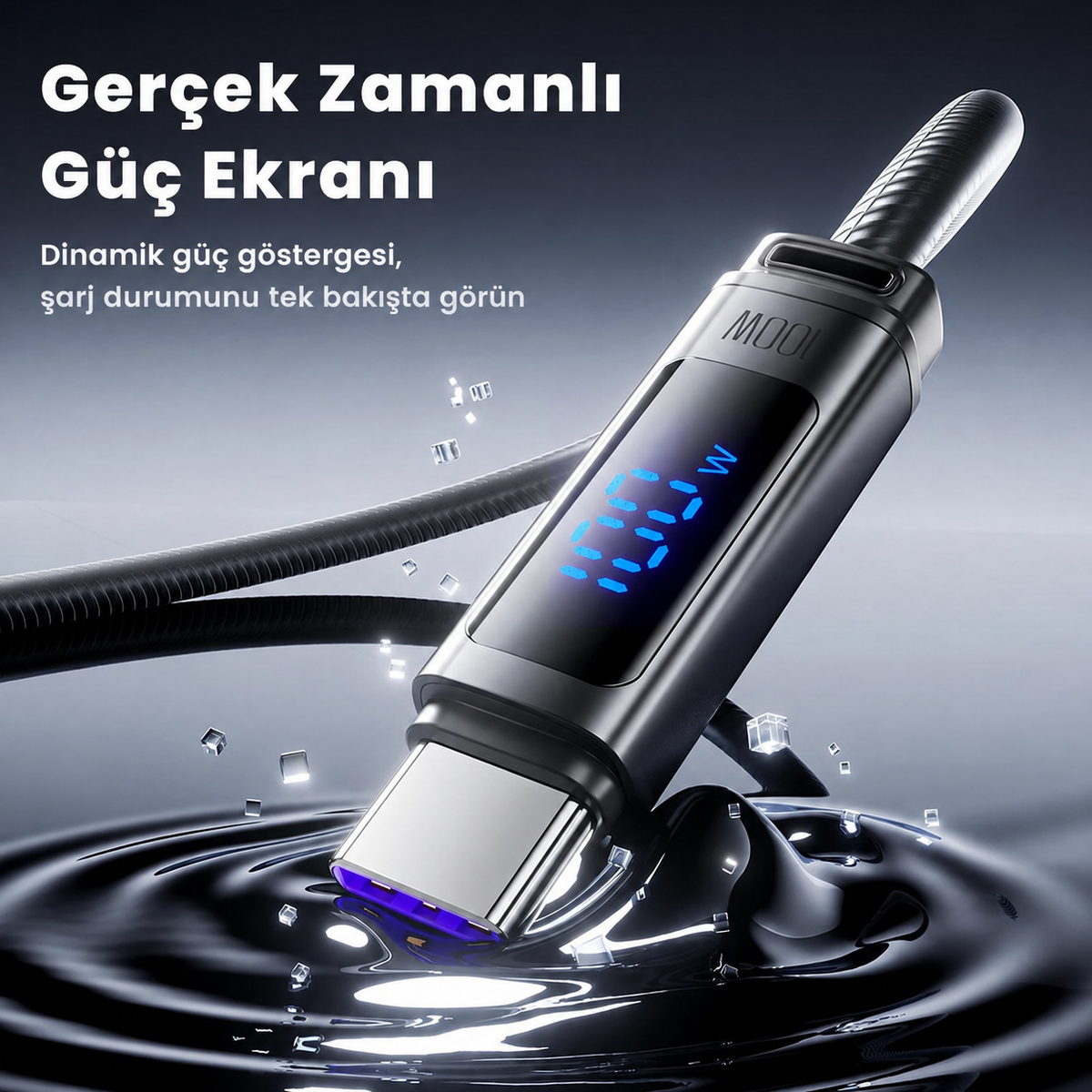 Toocki  Tangxin 100W Dijital Ekranlı USB-A to USB-C Silikon Hızlı Şarj ve Data Kablosu 2 Metre Siyah - TX113A2