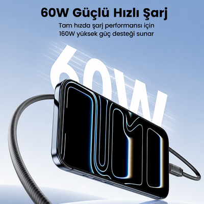 Toocki Tangxin 60W Dijital Ekranlı USB-C to USB-C Silikon Hızlı Şarj ve Data Kablosu 480 Mbps - TX113C2