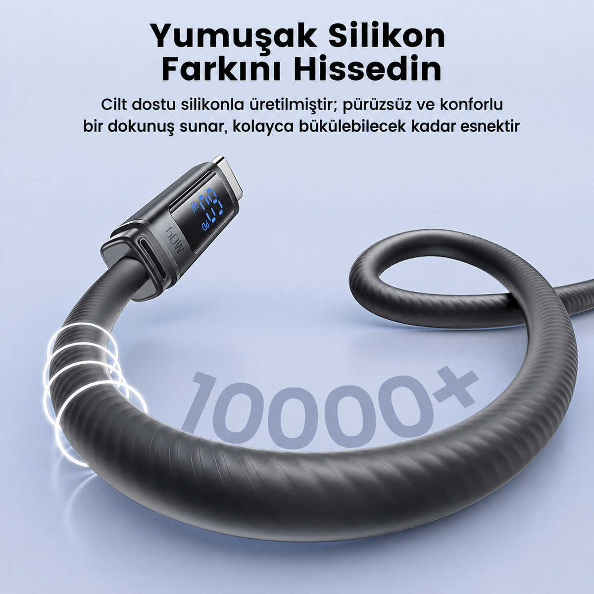 Toocki Tangxin 60W Dijital Ekranlı USB-C to USB-C Silikon Hızlı Şarj ve Data Kablosu 480 Mbps - TX113C2