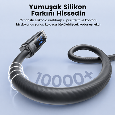 Toocki Tangxin 60W Dijital Ekranlı USB-C to USB-C Silikon Hızlı Şarj ve Data Kablosu 480 Mbps - TX113C2