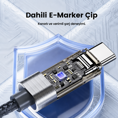 Toocki TXC-60C2 100W PD 5A Dijital Watt Göstergeli Type-C to Type-C Yaylı Örgülü 480 Mbps Hızlı Şarj ve Veri Kablosu 1,8 Metre