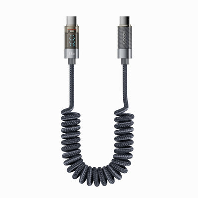 Toocki TXC-60C2 100W PD 5A Dijital Watt Göstergeli Type-C to Type-C Yaylı Örgülü 480 Mbps Hızlı Şarj ve Veri Kablosu 1,8 Metre