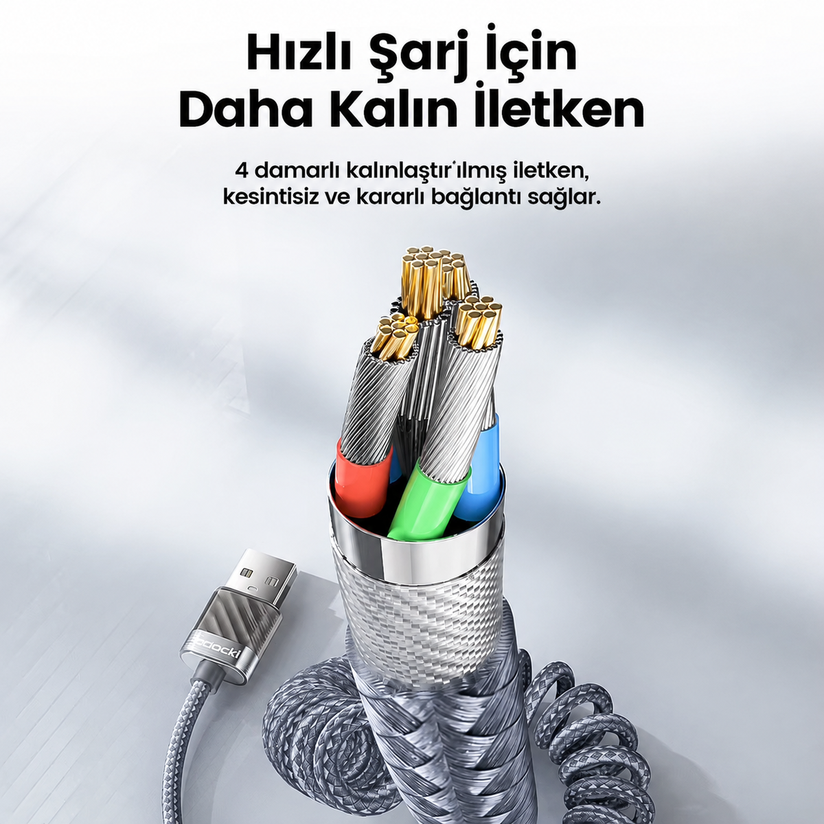 Toocki ZX01 66W 6A Dijital Watt Göstergeli USB-A to Type-C Yaylı Örgülü Hızlı Şarj ve 480 Mbps Veri Aktarım Kablosu 1,8 Metre