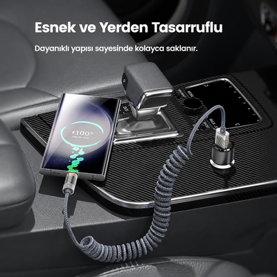 Toocki ZX01 66W 6A Dijital Watt Göstergeli USB-A to Type-C Yaylı Örgülü Hızlı Şarj ve 480 Mbps Veri Aktarım Kablosu 1,8 Metre