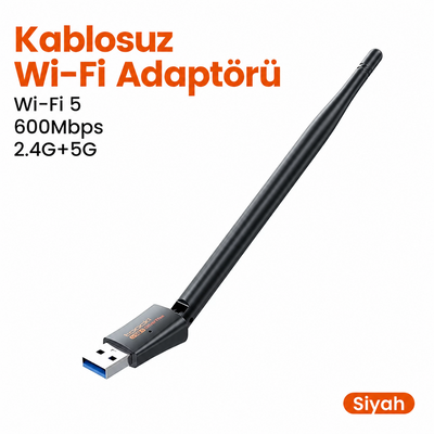 Toocki 600Mbps Dual Band USB Wi-Fi Adaptörü – Wi-Fi 5, 2.4GHz + 5GHz, Harici Anten